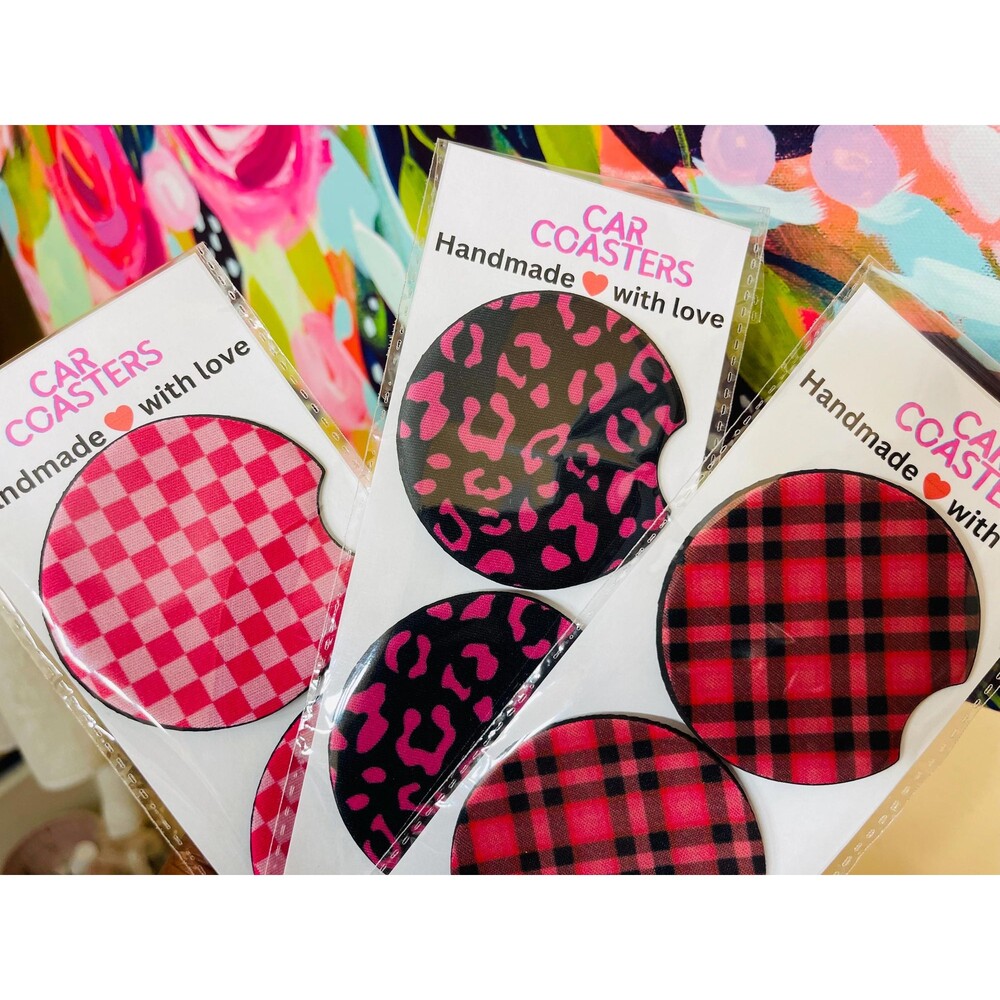 Car Coasters, Set of 2 coasters, pink coasters, Cute Car Accessories, Car Decor,